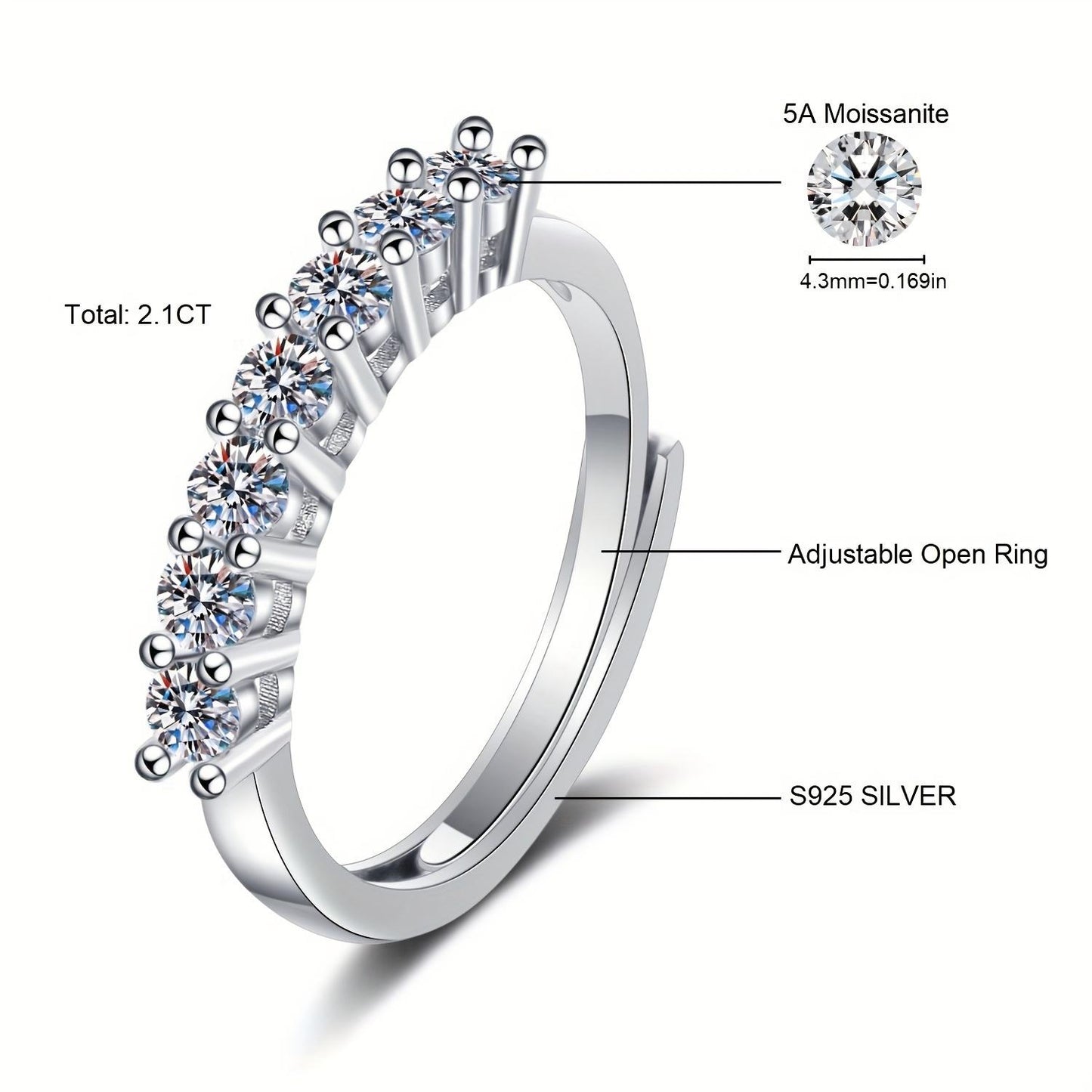 Sovereign™ 2.1CT Moissanite Eternity Ring 925 Silver.