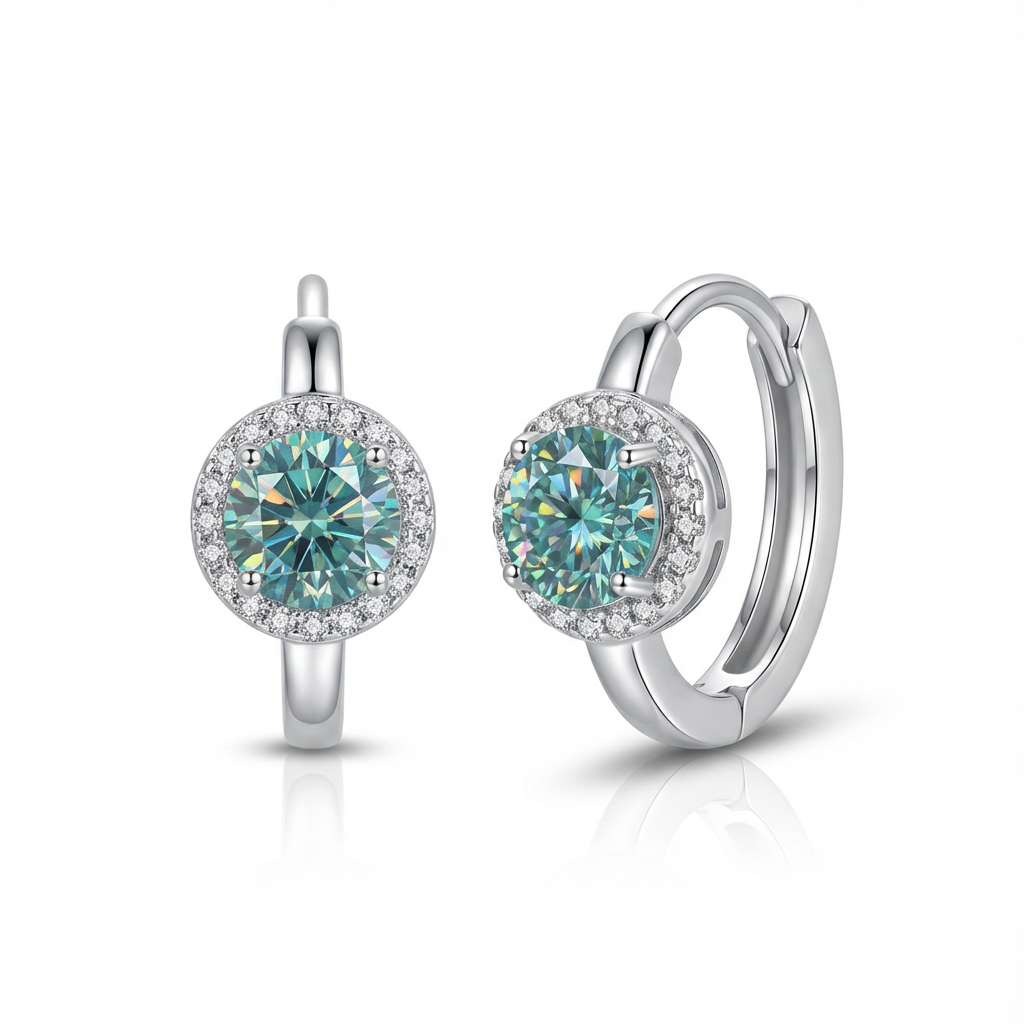 Vega Blue-Green Crystal Halo Earrings