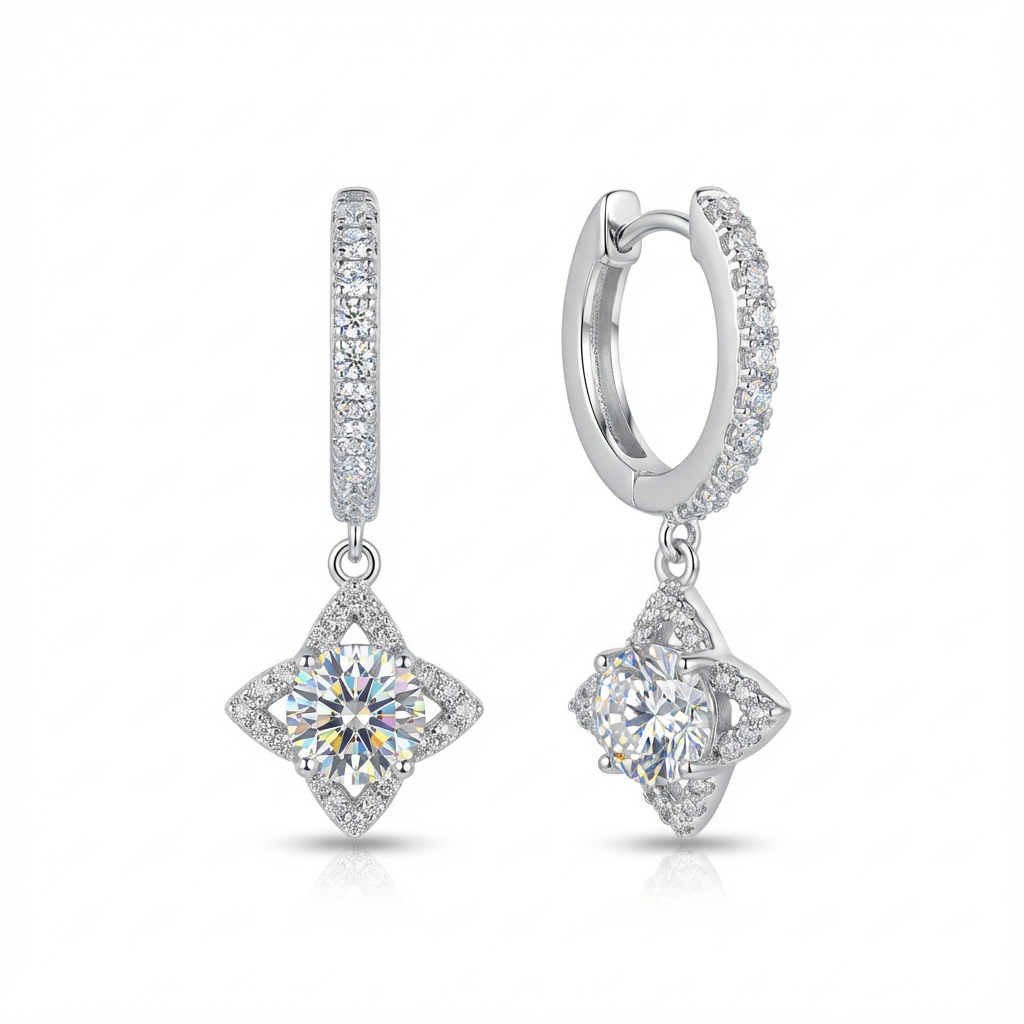 Polaris Geometric Halo Diamond Drop Earrings