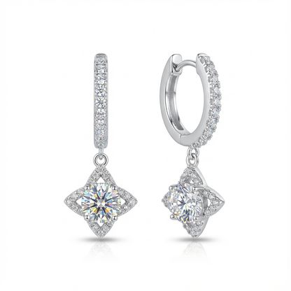 Polaris Geometric Halo Diamond Drop Earrings