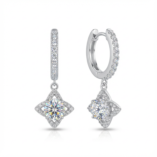 Polaris Geometric Halo Diamond Drop Earrings