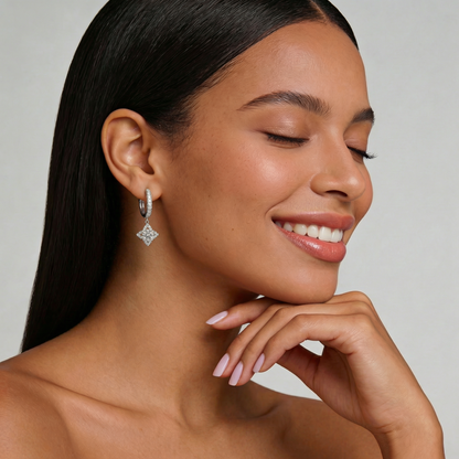 Polaris Geometric Halo Diamond Drop Earrings